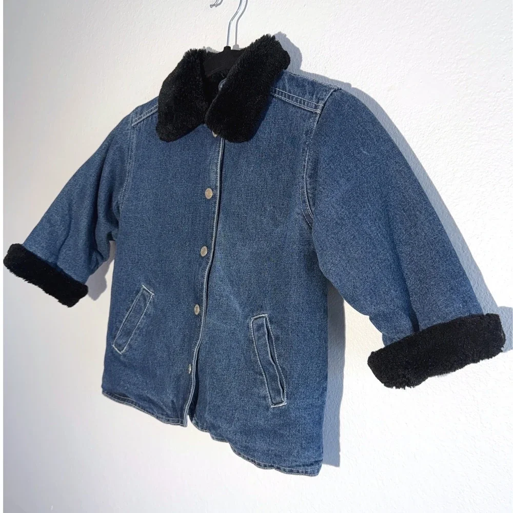 Vintage Cherokee Kids Denim Jacket Faux Fur Collar Jean Denim 3T Wash Zip Up